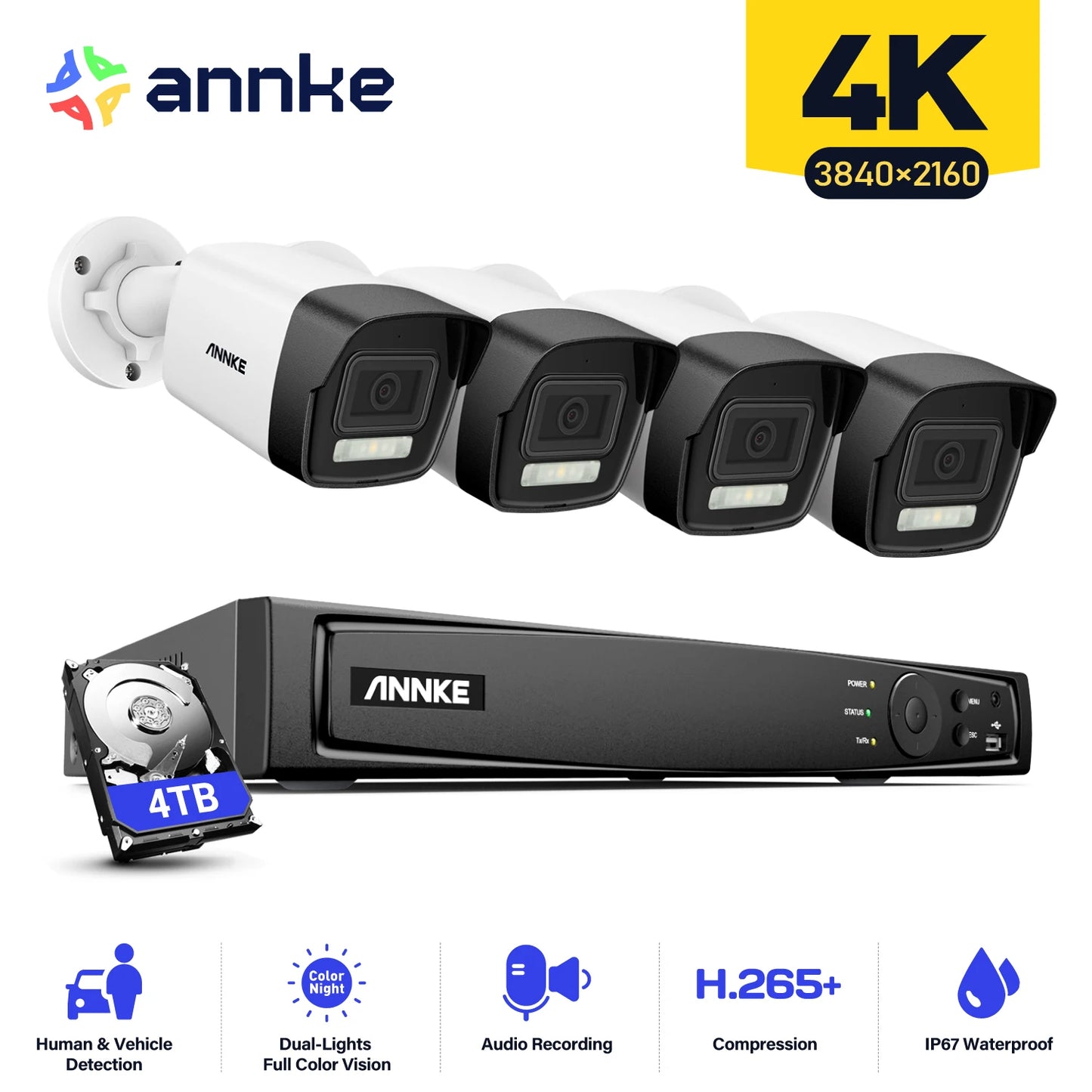 ANNKE H800 4K Ultra HD PoE Network Video Security System 8CH 8MP H.265 Surveillance NVR 4x4K HD IP67 POE CCTV POE IP Cameras Kit