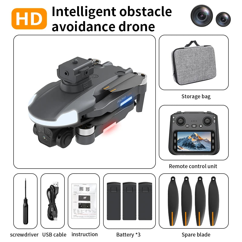 GPS RC Drone 8K HD Dual Camera UAV WIFI FPV Brushless Aircraft Obstacle Avoidance Optical Flow Quadcopter with 3 Batteries