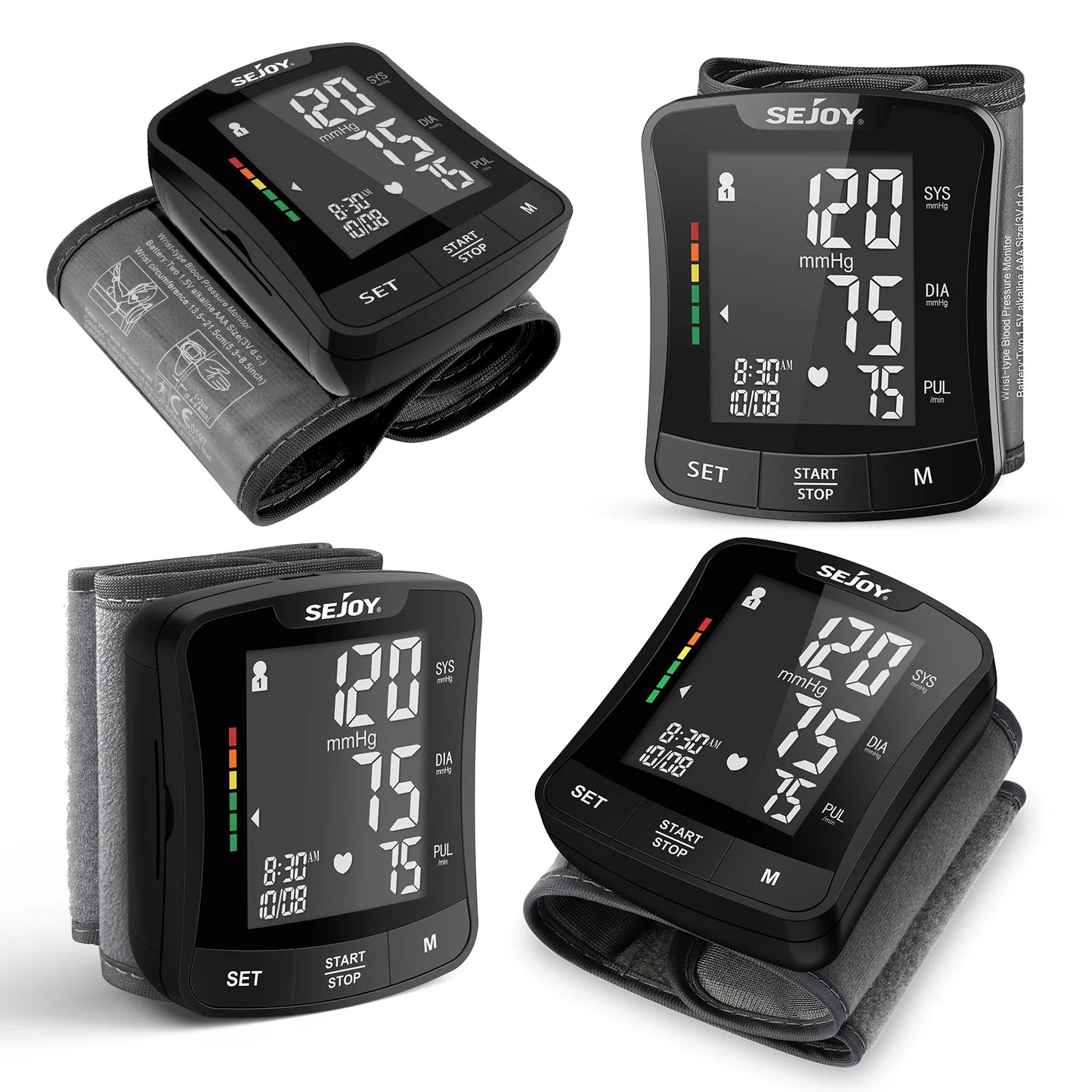 SEJOY Electronic Blood Pressure Monitor Wrist Cuff Tonometer Digital Sphygmomanometer Electronic BP Monitors Blood Meter