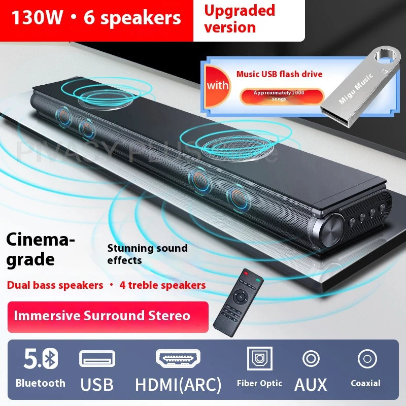 130W Soundbar 5.0 Bluetooth Speakers Home Theater System 6 Speaker Array HDMI ARC Optical For TV Projector Surround Sound System