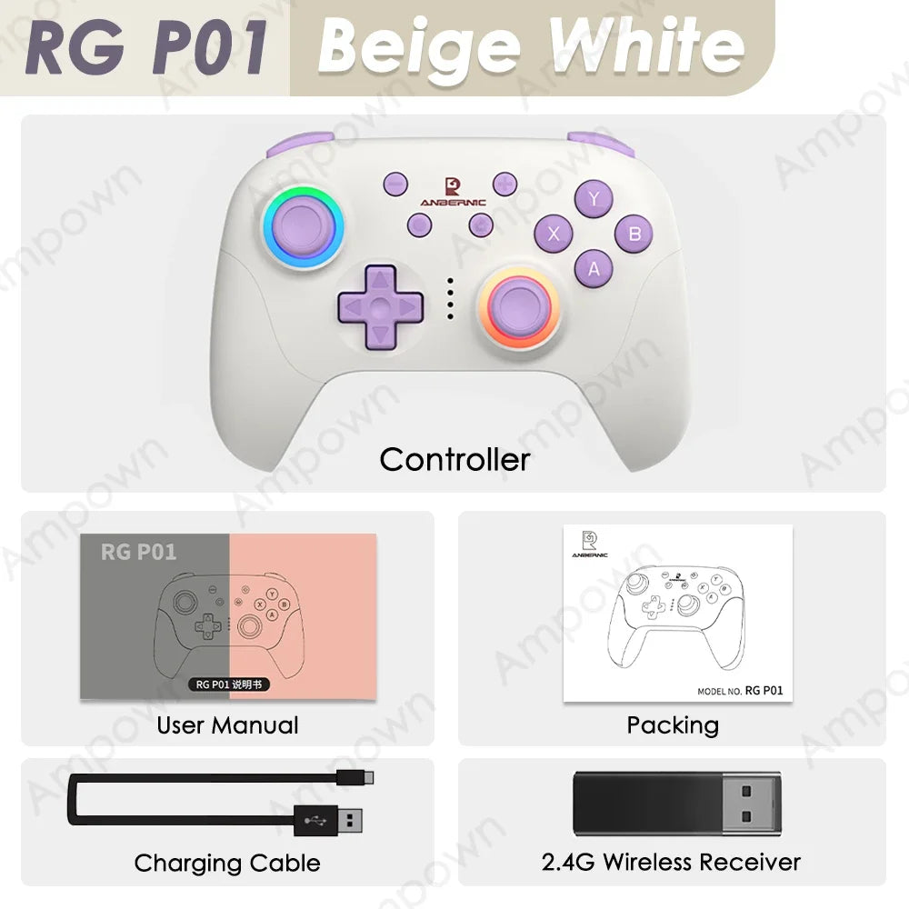 ANBERNIC RG P01 Gamepad Wireless Gaming Controller Hall Trigger Joystick Macro Key RGB Breathing Light For Switch PC Android IOS