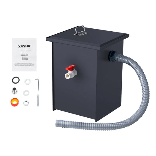 SucceBuy Commercial Grease Trap 8LBS Grease Interceptor Side Inlet Interceptor Under Sink Carbon Steel Grease Trap for Kitchen