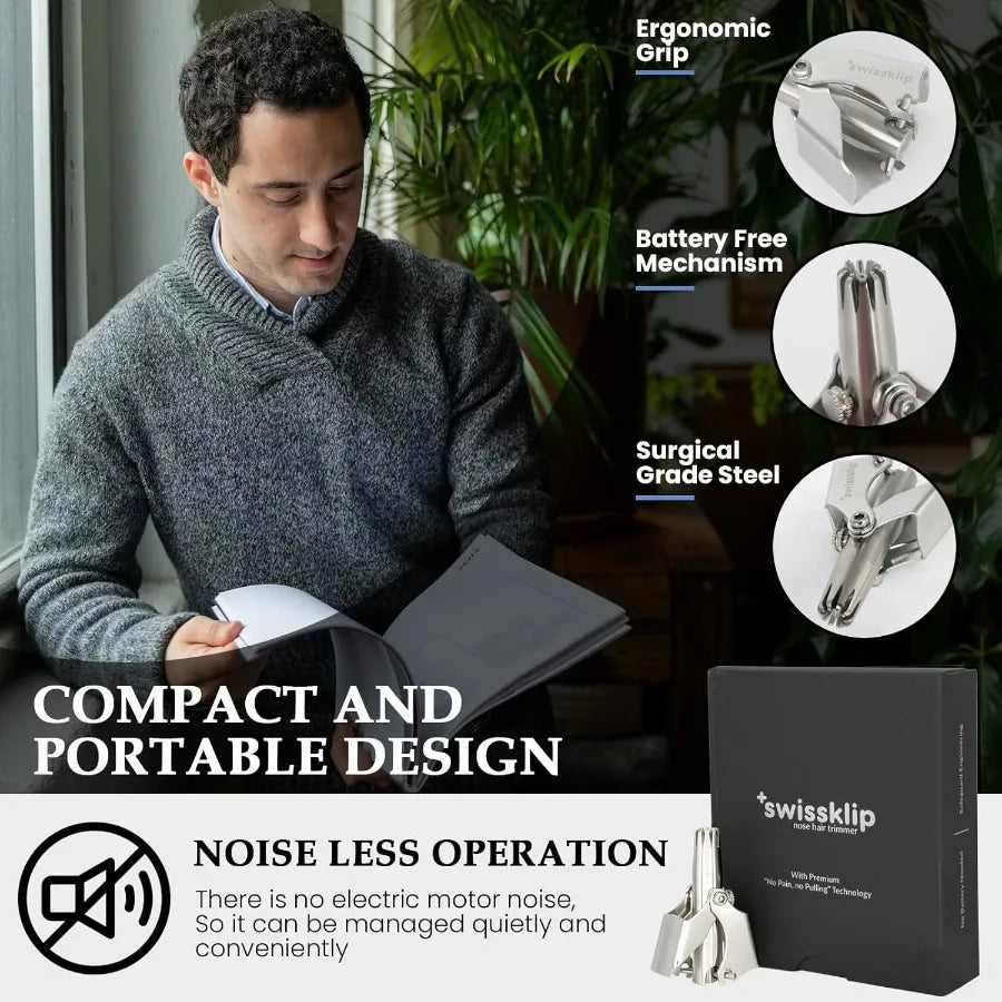 Swissklip Human Power Nose Hair Trimmer for Men Manual Nose Hair Trimmer for Women I Stainless Steel Ear Hair Remover for Men W