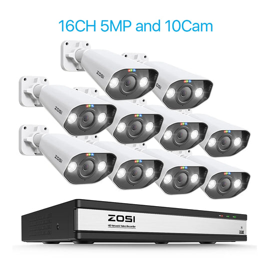 ZOSI Security Camera System 16CH 8MP Ultra HD POE NVR Kit CCTV Audio AI Face Detection Outdoor Video Surveillance IP Camera Set