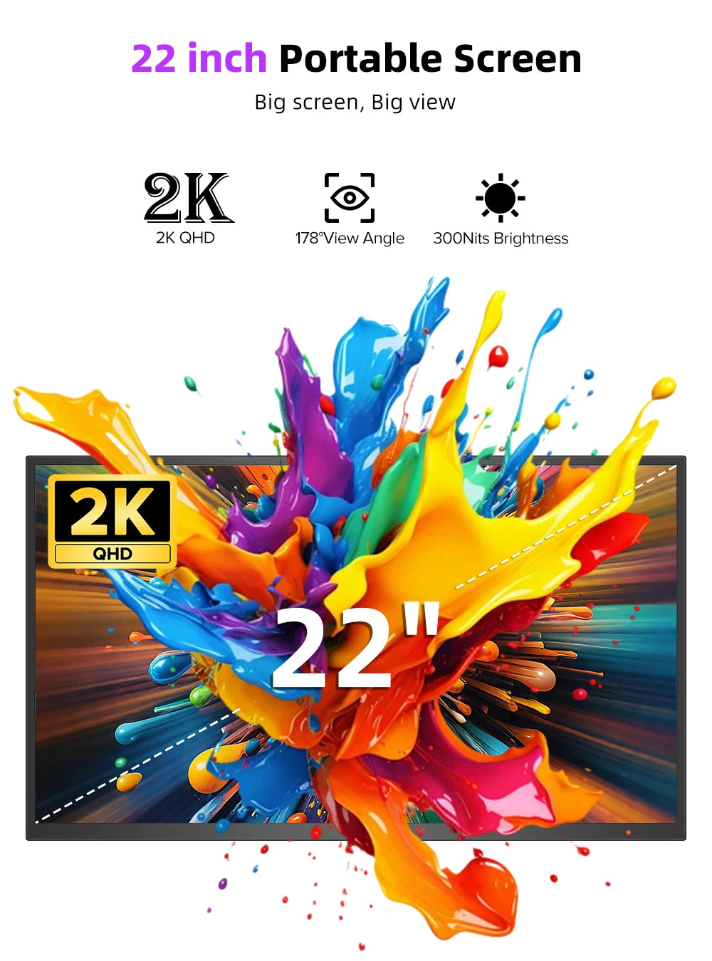 UPERFECT 22" Portable Touchscreen Monitor 2560*1440 Built-in VESA External Second Touch Screen Display For Laptop/PC/Phone MAC