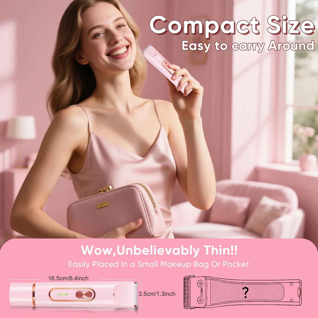 2-in-1 Women's Body & Hair Trimmer Painless Electric Shaver for Face/Legs/Bikini Area USB Rechargeable with Guide Comb