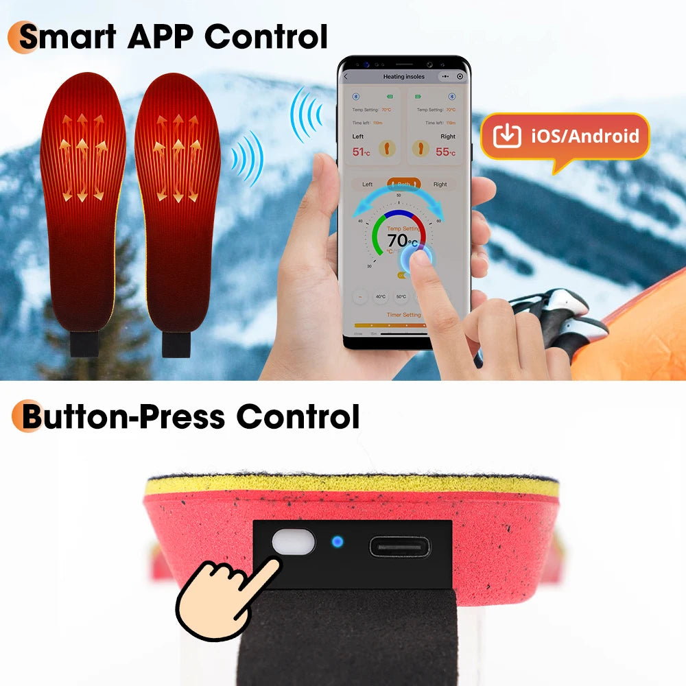 Smart Heated Insoles for Shoes Rechargeable Foot Warming Pad with APP Control Adjustable Heating for Warmer Winter Outdoor