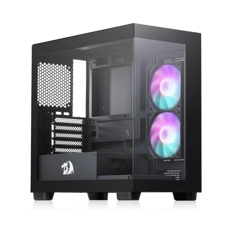 Redragon GC218M Gaming Back-Mounted PC Case, M-ATX Computer Chassis 2 x 120mm Fans Pre-Installed & High Airflow Perforated Panel
