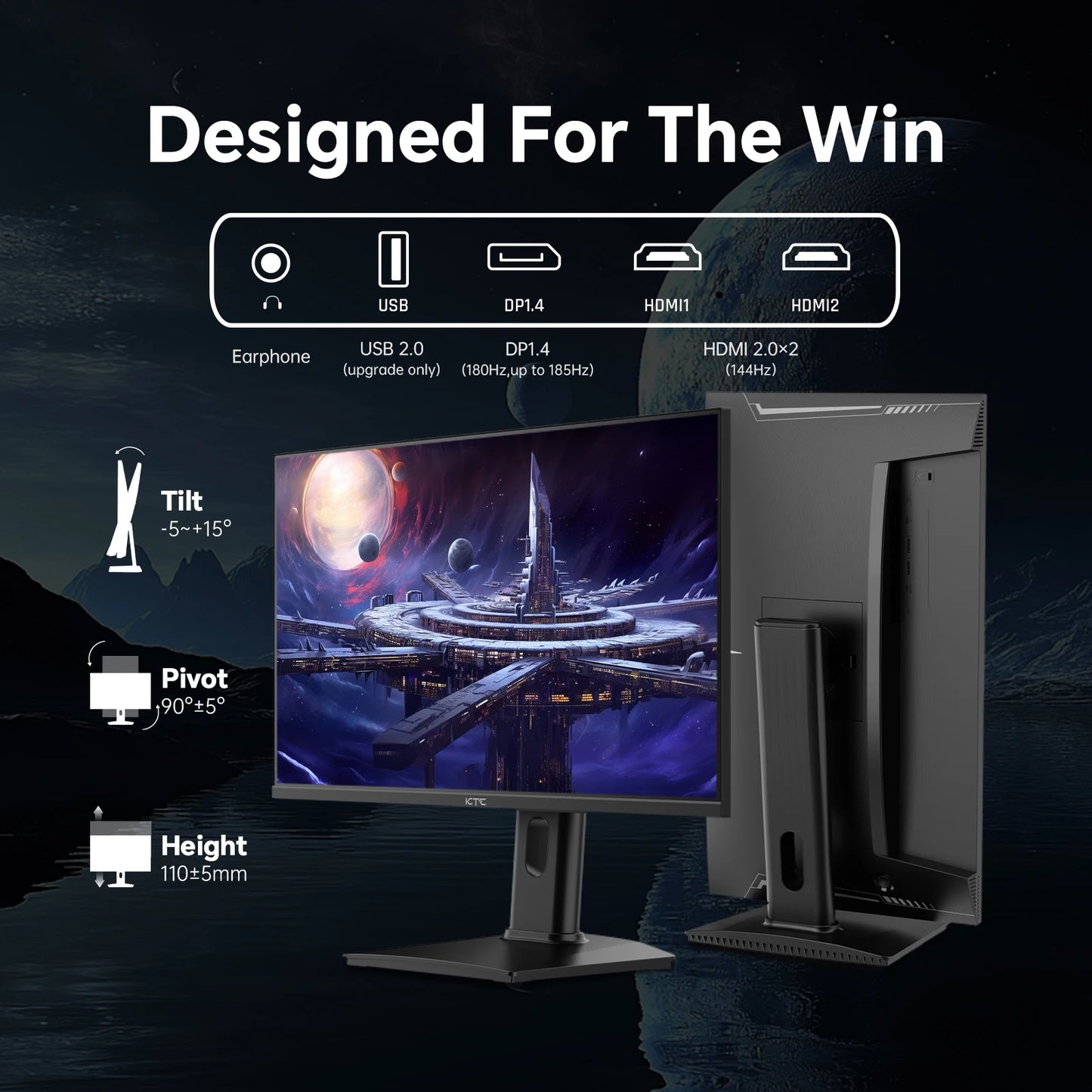 KTC 24 Inch Gaming Monitor 180Hz - 2K 1440P Computer Monitors, Fast IPS Monitor with HDR 400 H24T7