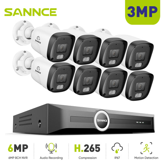 SANNCE H.265 3MP poe camera security system 5MP 8CH NVR IP Camera Audio Outdoor Onvif Night Vision security camera system kit