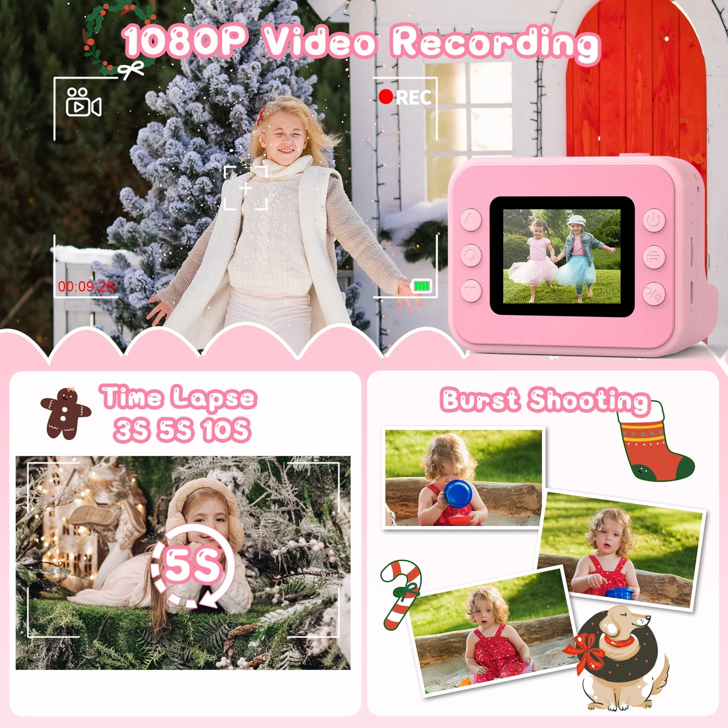 Kids Camera Instant Print 1080P HD Thermal Printing Camera 2.4 Inch Mini Digital Camera Toy For Toddle