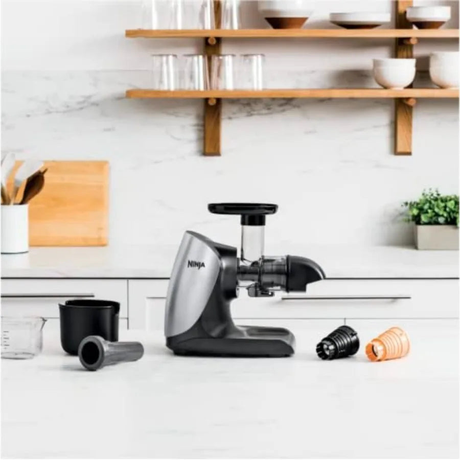 Cold Press Juicer Pro Powerful Slow Juicer for Fresh Juice Extraction in Home Kitchens and Health Cafes Cloud Silver JC100 Rene